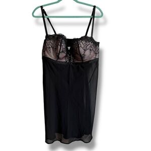 Cacique Lingerie Babydoll Plus Size 22 24 Black Lace Sheer Underwire Fairy Goth